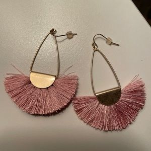 Pink fringe dangly gold earrings